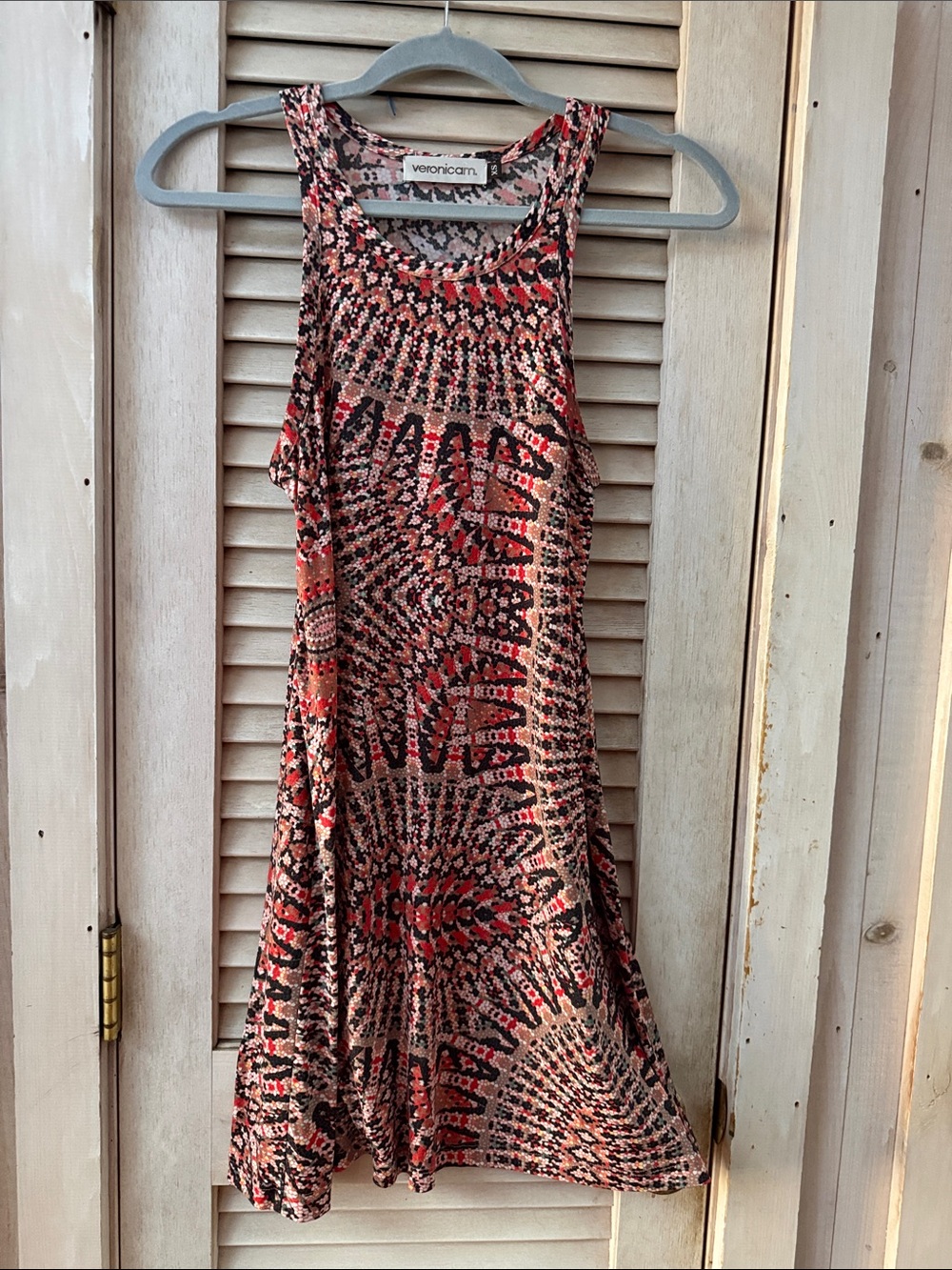 Veronica M. Red and Black Printed Tank Mini Dress XS Lightweight Fabric